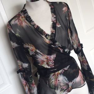 🦋 DIANE VIN FURSTENBURG Sheer Silk Wrap Blouse